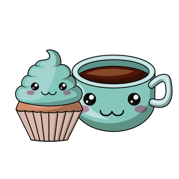 Cupcake och kaffe karaktär isolerade ikon design — Stock vektor