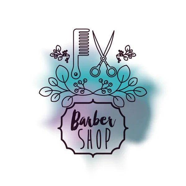 Barber shop label over watercolor background  isolated icon desi — Stock Vector