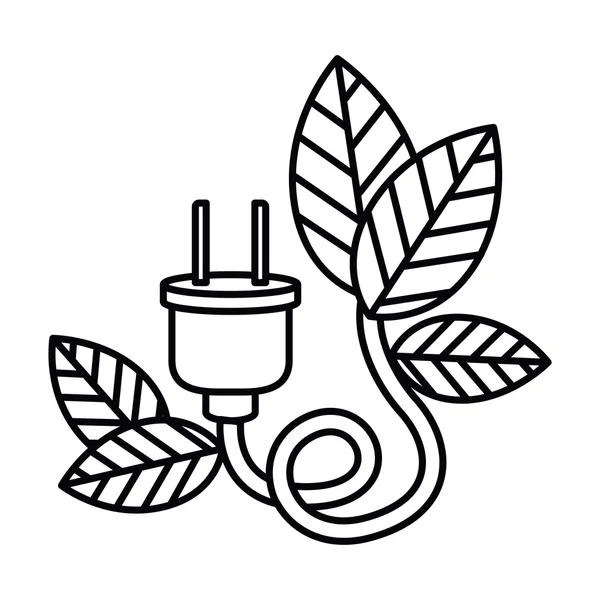 Enchufe eléctrico con hojas diseño icono aislado — Vector de stock