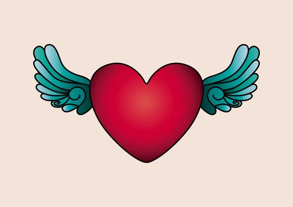 Design de ícone isolado de tatuagem de coração e asas — Vetor de Stock