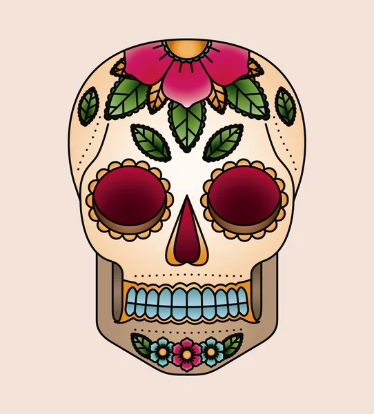 Schedel en bloemen tattoo geïsoleerde pictogram ontwerp — Stockvector