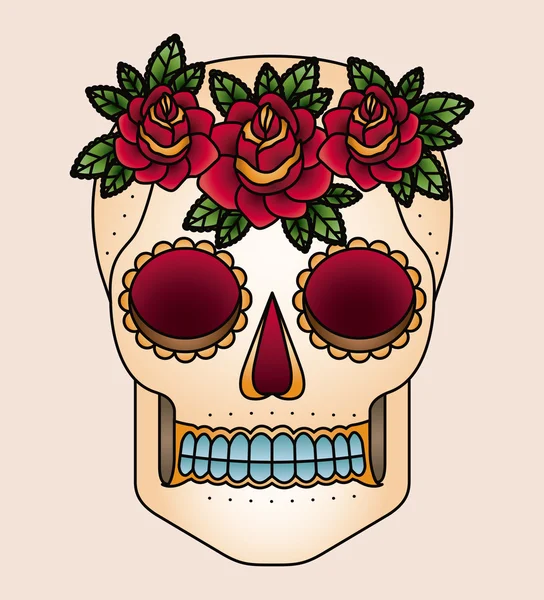 Calavera y flores tatuaje aislado icono de diseño — Vector de stock