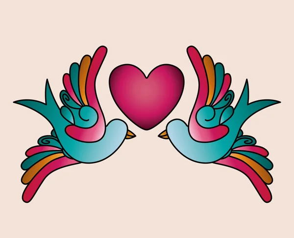Coração e pássaros tatuagem design de ícone isolado — Vetor de Stock