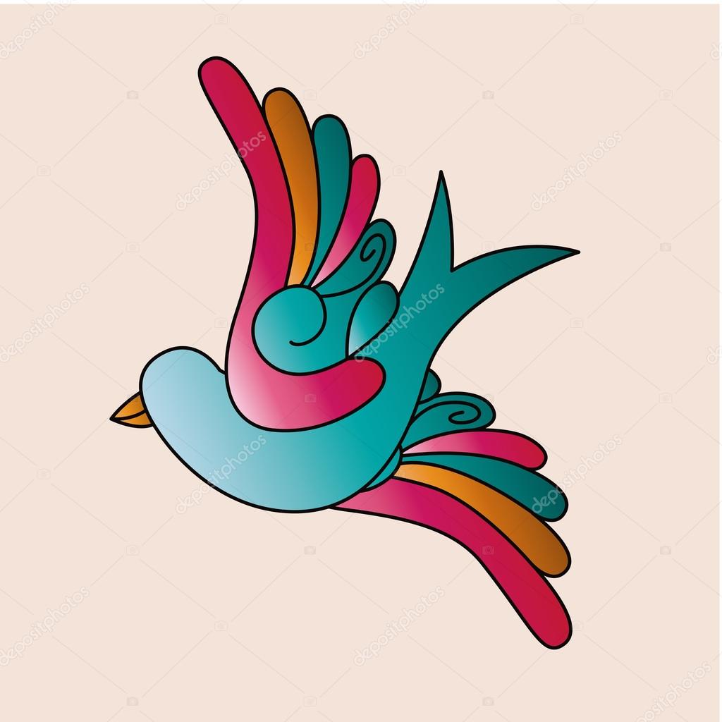 Icône Isolé Conception De Tatouage Oiseaux Image