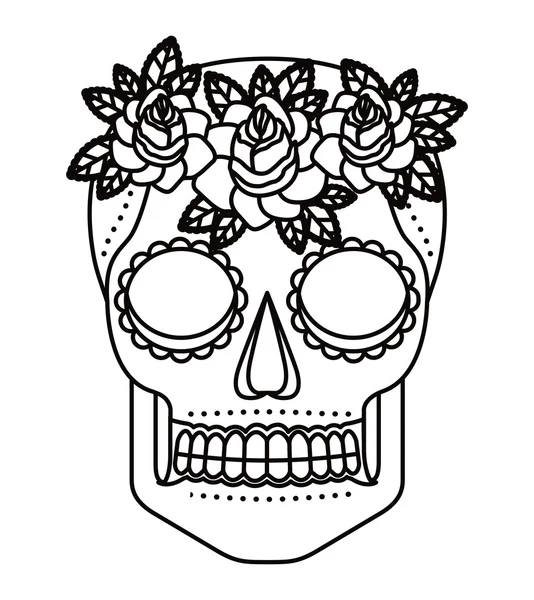 Calavera y flores tatuaje aislado icono de diseño — Archivo Imágenes Vectoriales