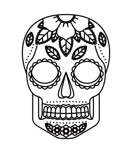 Calavera y flores tatuaje aislado icono de diseño — Archivo Imágenes Vectoriales