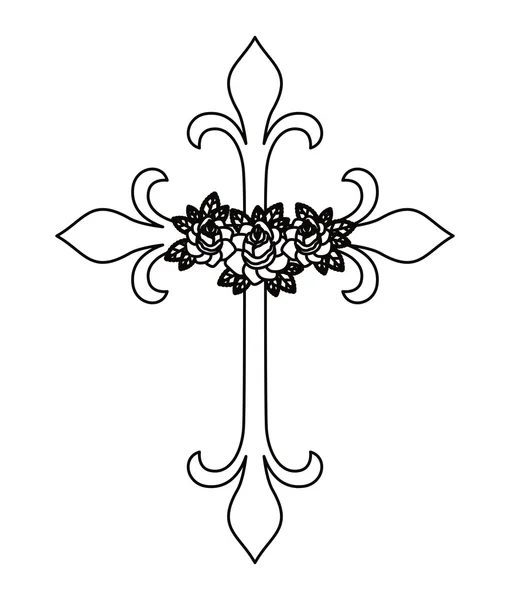Desenho de ícone isolado de tatuagem de cruz e flor —  Vetores de Stock