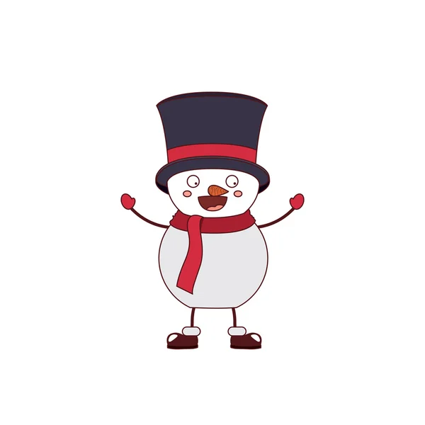 Snowman with hat and scarf isolated icon design — Stock Vector