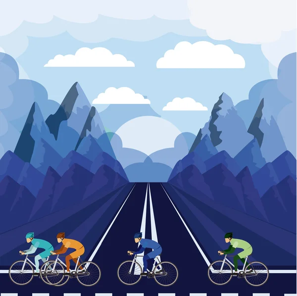 Cycling race with beautiful landscape background isolated icon d — Stock Vector