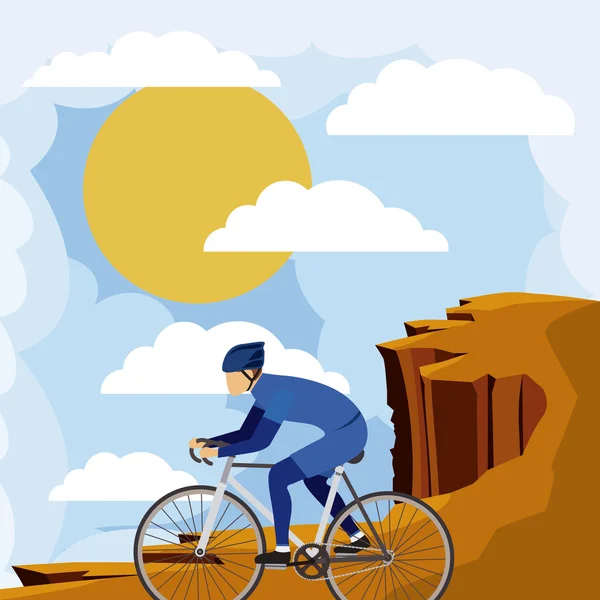 Велогонка с красивым ландшафтным фоном — стоковый вектор