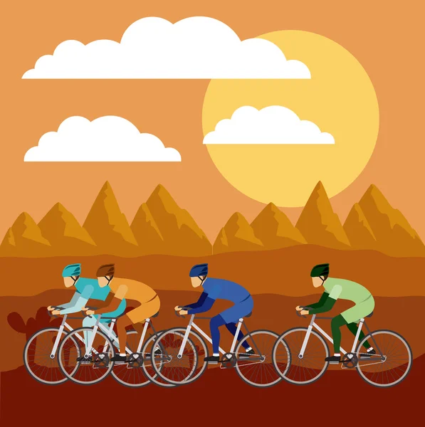 Cycling race with beautiful landscape background isolated icon d — Stock Vector