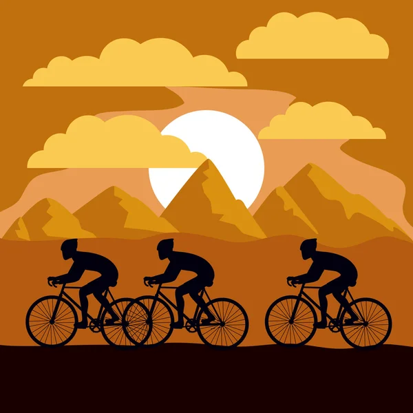 Cycling race with beautiful landscape background isolated icon d — Stock Vector