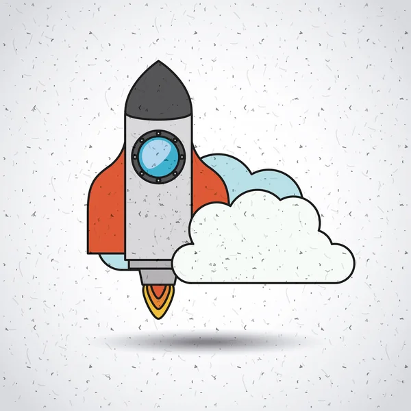 Запуск ракети з хмарами ізольований дизайн піктограми — стоковий вектор
