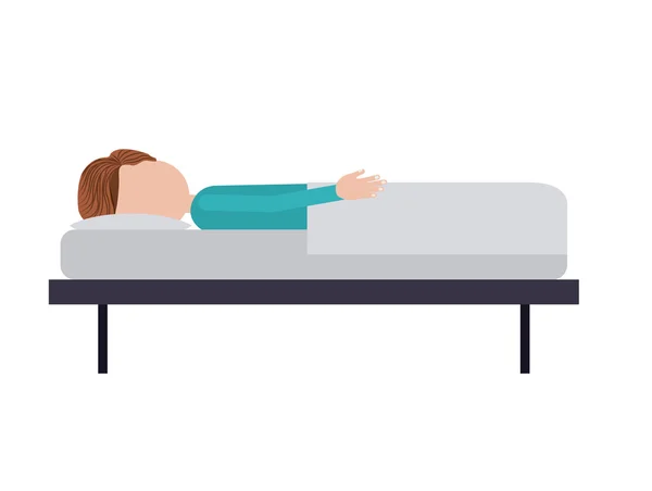 Persona acostada en la cama diseño icono aislado — Vector de stock