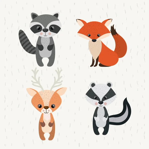 Set dieren bosrijke natuur pictogram — Stockvector