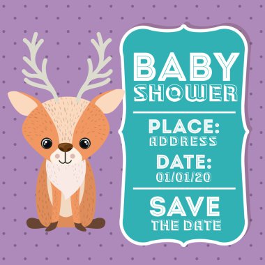 Ren geyiği hayvan bebek duş kart simgesi