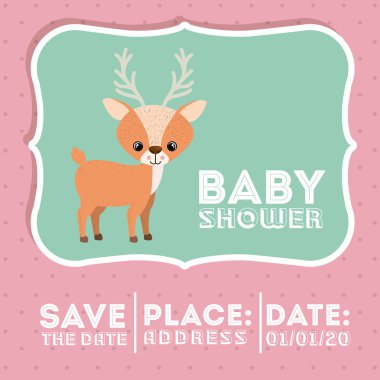 Ren geyiği hayvan bebek duş kart simgesi