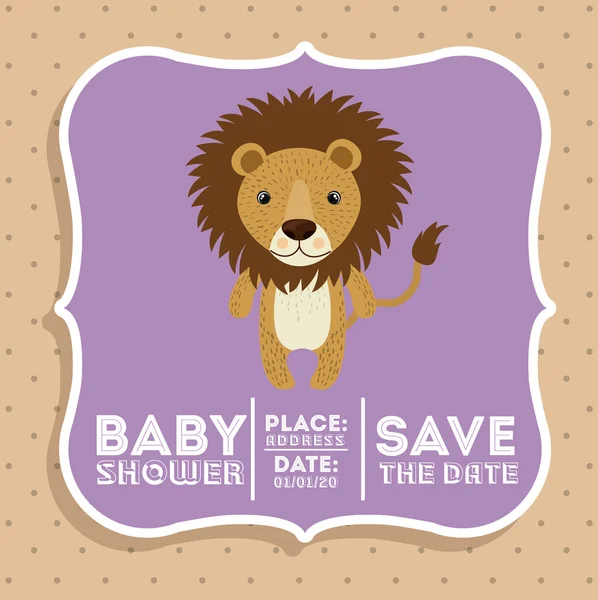 Leão animal bebê chuveiro cartão ícone — Vetor de Stock