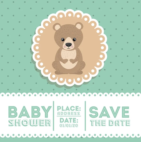 Medvěd zvířat baby sprcha karty ikona — Stockový vektor