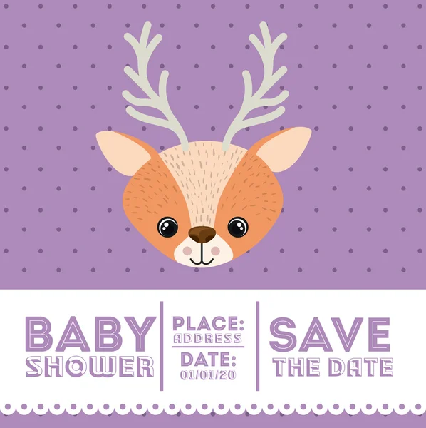 Reno animal bebé ducha tarjeta icono — Vector de stock