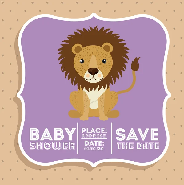 Lion animal baby shower card icon — Stock Vector