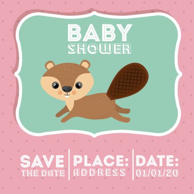 Kunduz hayvan bebek duş kart simgesi