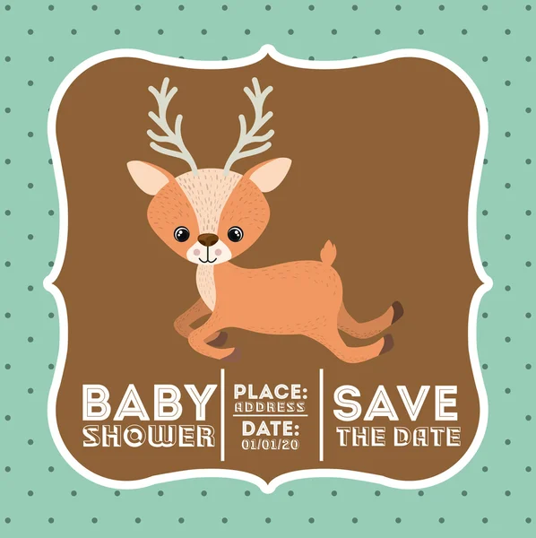 驯鹿动物婴儿淋浴卡图标 — 图库矢量图片