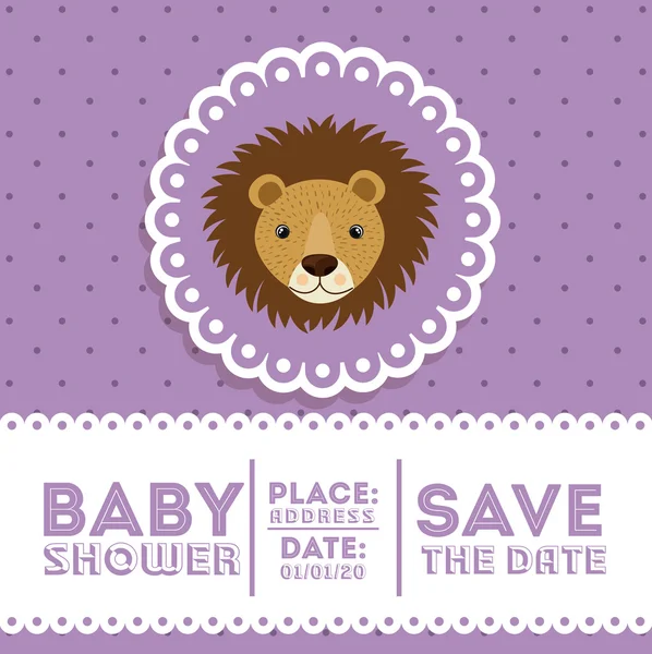 León animal bebé ducha tarjeta icono — Vector de stock