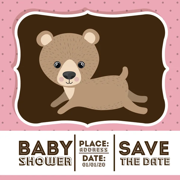 Oso animal bebé ducha tarjeta icono — Vector de stock