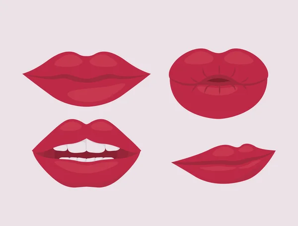 Conjunto de lábios pop art feminino ícone isolado — Vetor de Stock