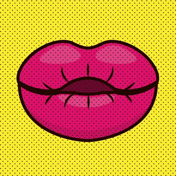 Lips female pop art isolated icon — Stock Vector