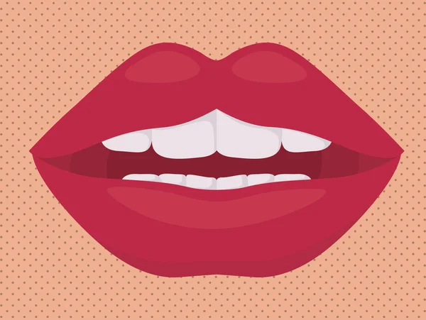 Lippen vrouwelijke popart geïsoleerde pictogram — Stockvector