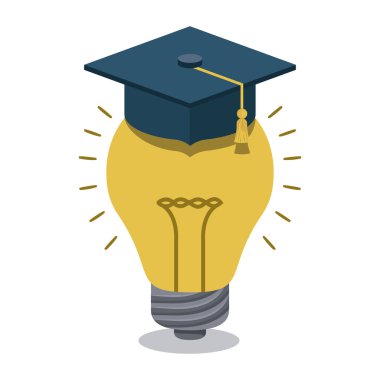 ampul mezuniyet şapka izole simgesiyle