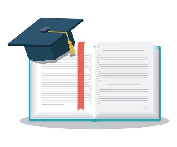 Libro con sombrero de graduación icono aislado — Vector de stock