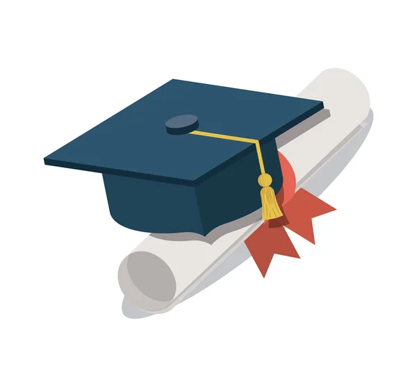 Diploma con sombrero de graduación icono aislado — Vector de stock