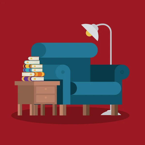 Sala de estar biblioteca diseño — Vector de stock