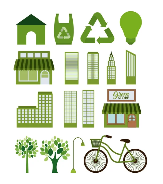 Eco y verde ciudad icono conjunto — Vector de stock