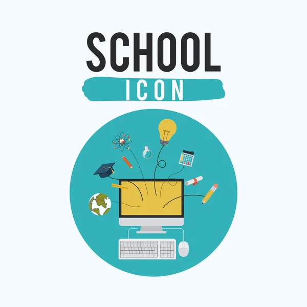 Computer- und Icon-Set der Schule im Kreis-Design — Stockvektor