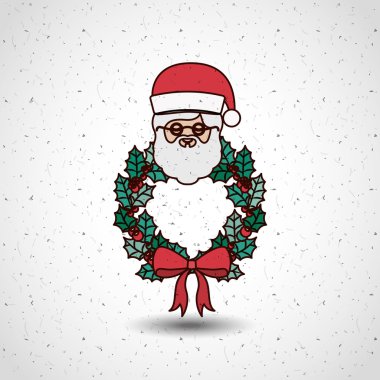 Noel Baba ve çelenk Merry Christmas tasarım