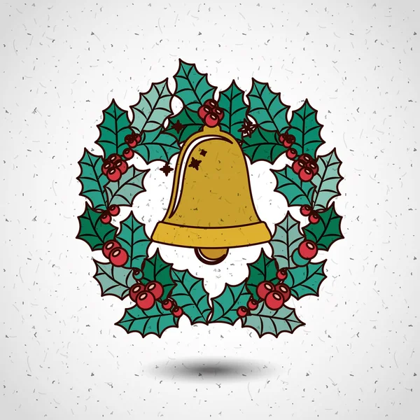 Cloche en or et couronne de Joyeux Noël design — Image vectorielle