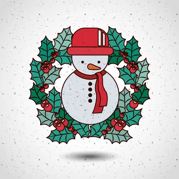 Sneeuwpop en krans van Merry Christmas ontwerp — Stockvector