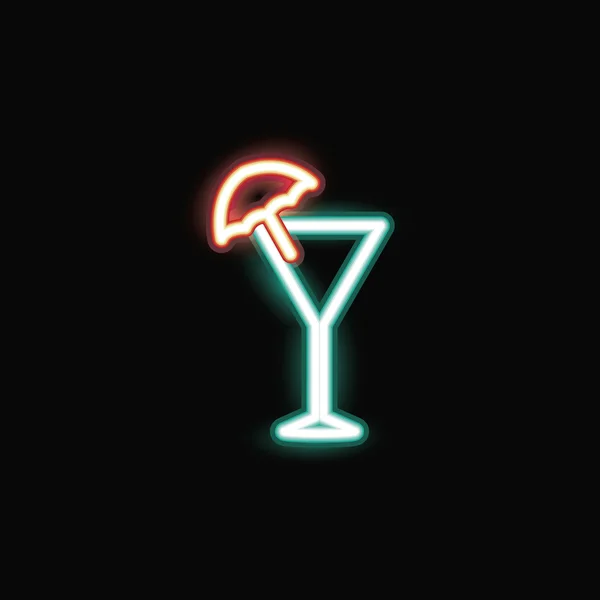 Neon cocktail glass with umbrella icon — Stock Vector