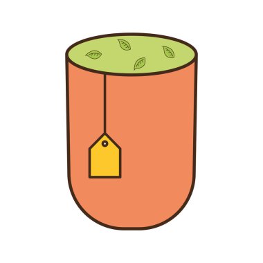 Yaprak çizgisi ve biçim ikonu tasarımı olan fincanda çay doldurma torbası