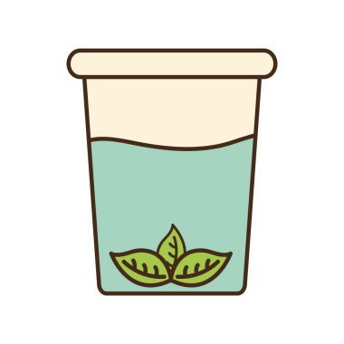 Yaprak çizgisine sahip çay bardağı ve biçim ikonu vektör tasarımını doldur