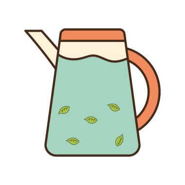 Yaprak çizgisi olan çaydanlık ve biçim ikonu vektör tasarımı