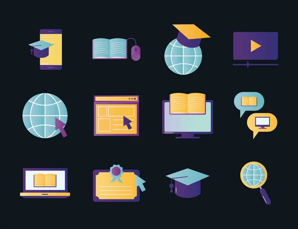 Educación icono online colección vector de diseño — Archivo Imágenes Vectoriales