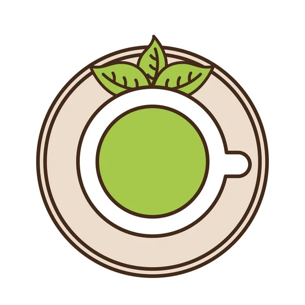 Taza de té con líneas de hojas y relleno icono de diseño de vectores de estilo — Vector de stock