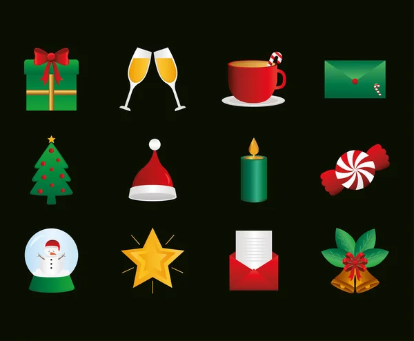 Joyeux ensemble de Noël de conception vectorielle icônes — Image vectorielle