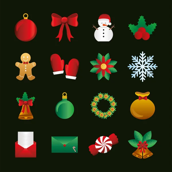 Vrolijk kerstmis icoon collectie vector ontwerp — Stockvector