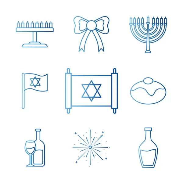 Chanukka und jüdische Gradienten Stil-Ikone setzen Vektor-Design — Stockvektor